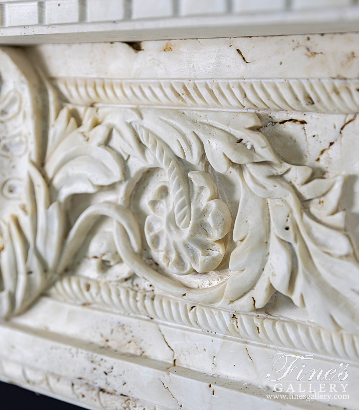 Marble Fireplaces  - Floral Scrollwork Mantel In Italian Ivory Travertine - MFP-2539